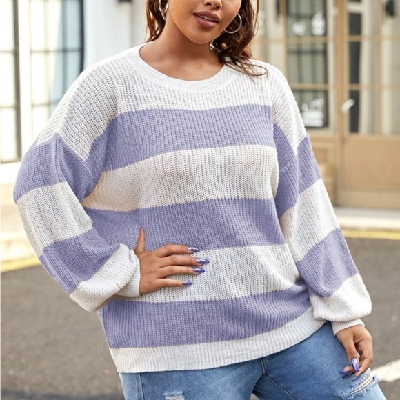 Color Block Drop Shoulder Ribbed Knit Sweater - Picture 4 of 10